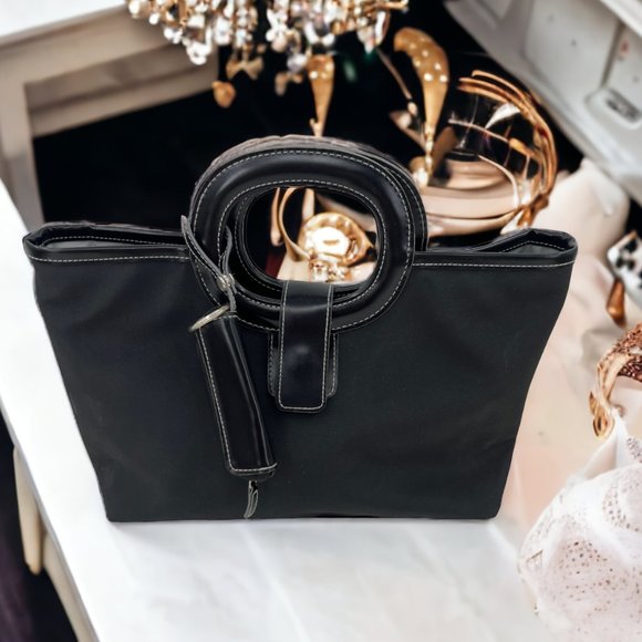 ESTÉE Lauder Black Satchel/Tote Bag with Matching Make-up/Lip Stick Case Fob - Picture 1 of 16